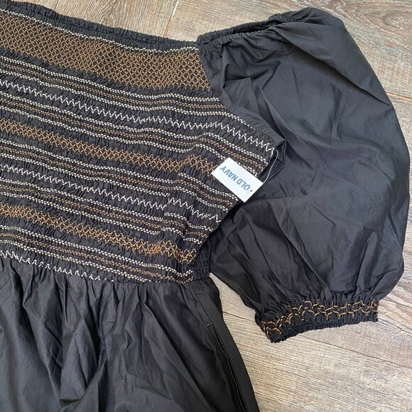 NWT Old Navy Off-the-Shoulder Smocked Maxi Dress 3X Black Cottagecore Whimsigoth - Picture 10 of 13